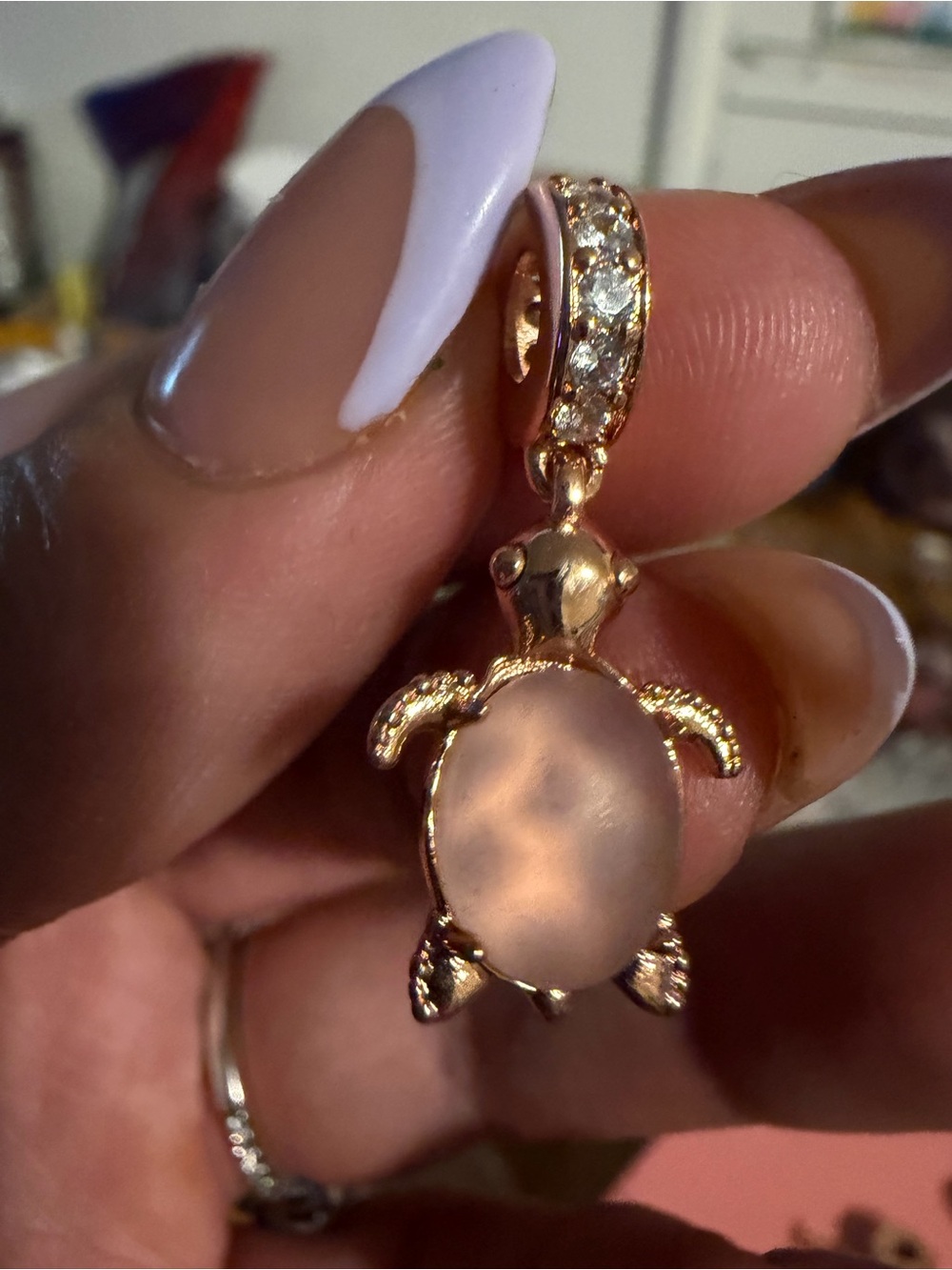 Pandora Rose GP Pink Murano Turtle Dangle Charm